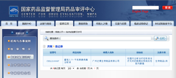 E10B獲得國(guó)家藥品監(jiān)督管理局的I期臨床試驗(yàn)批件